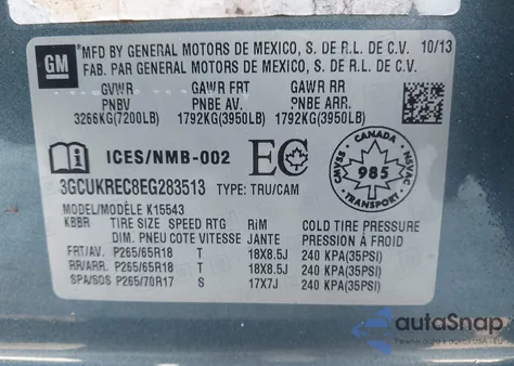 2014 Chevrolet Silverado K1500 Lt from USA, damaged, VIN 3GCUKREC8EG283513